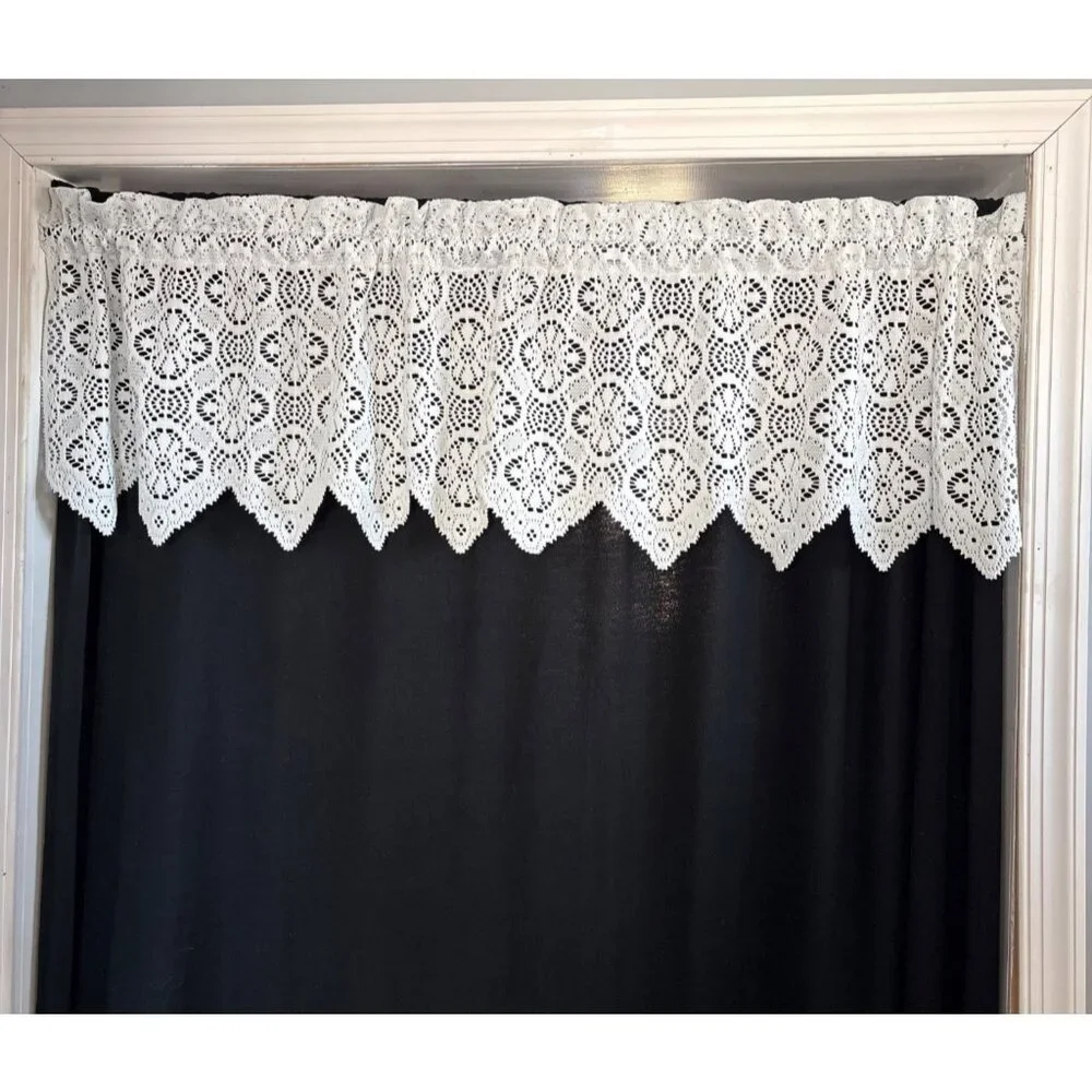 White Crochet Lace Scalloped Curtain Valance 56
